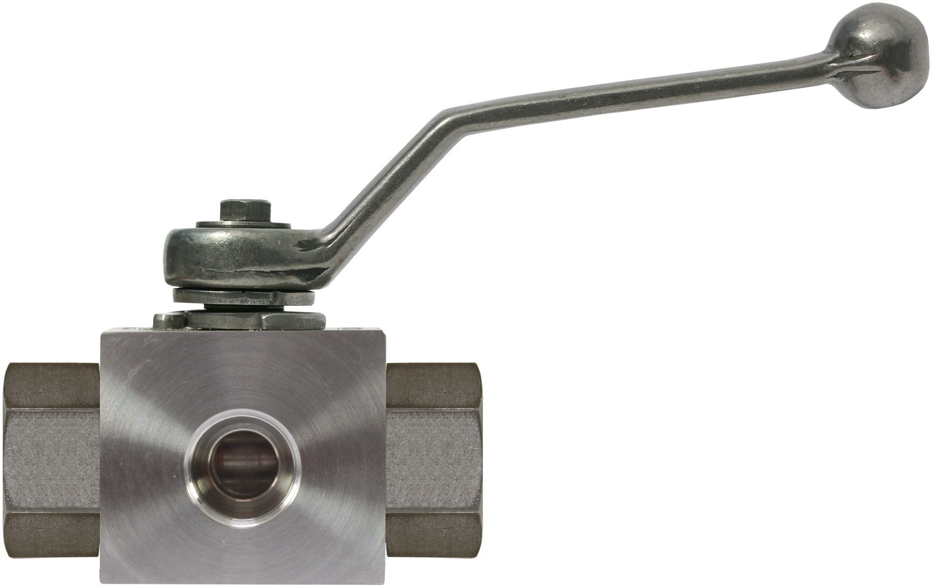 BALL VALVE, 3 WAY + LEVER HANDLE 3/4"F x 3/4"F x 3/4"F STAINLESS STEEL