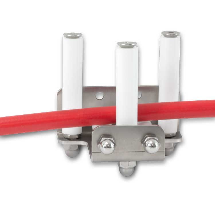 Stainless steel wall mounted roller hose guide for hoses up to 38mm outer diameter