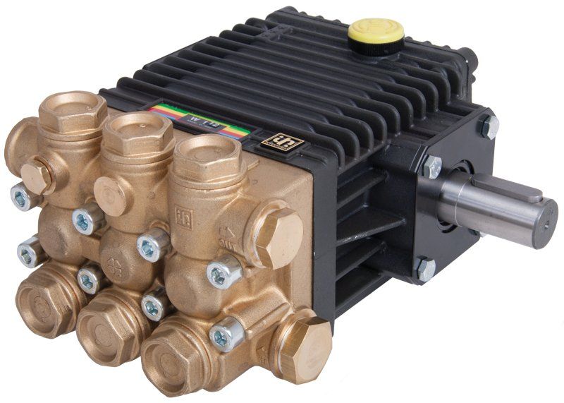 Interpump WW156M pump with brass manifold, 150 Bar pressure, and 15 Lpm flow rate