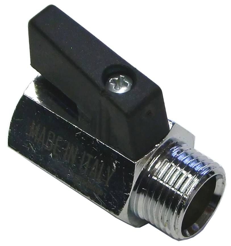 MINI BALL VALVE + BLACK HANDLE 1/2"M x 1/2"F STAINLESS STEEL