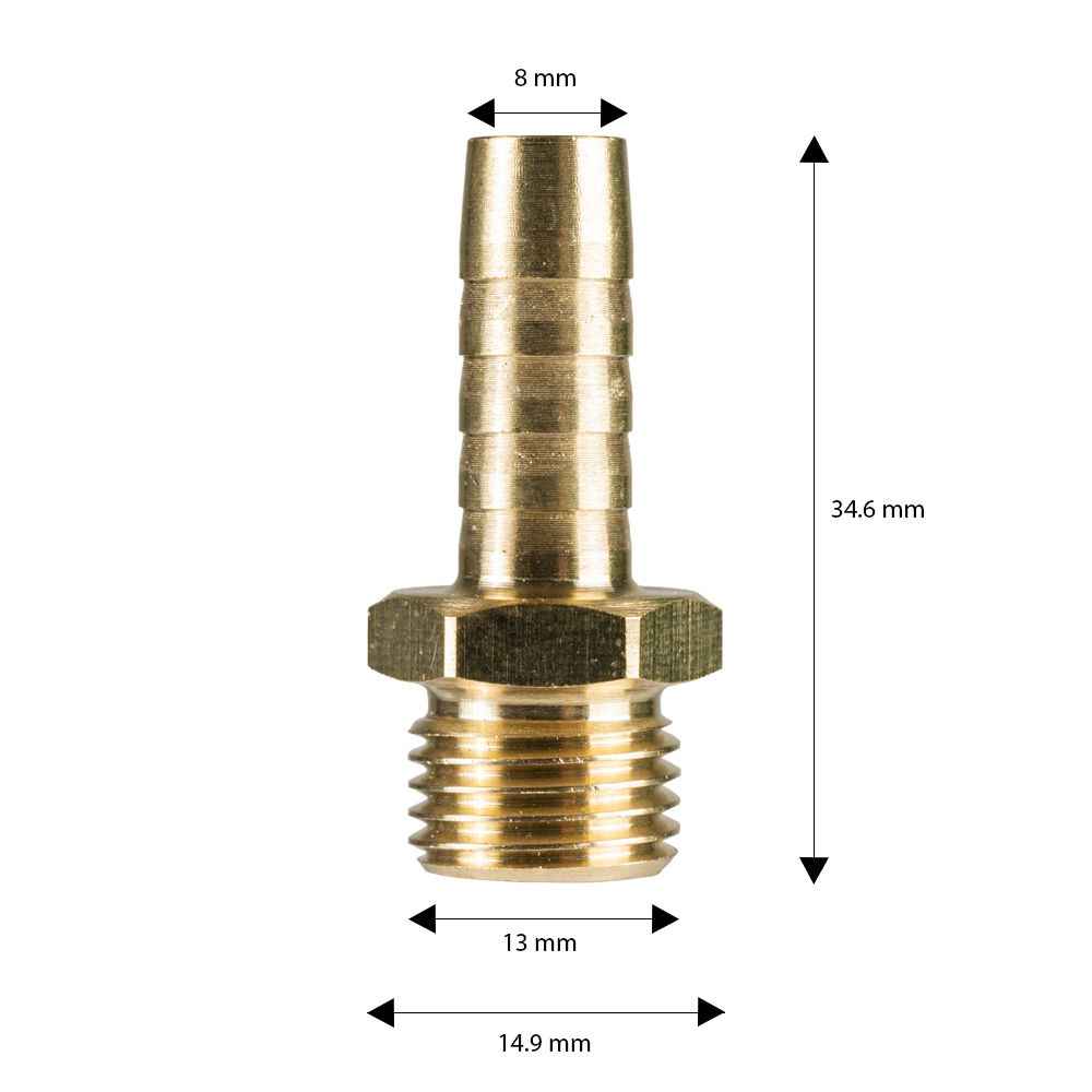 Hose Tail Brass 1/4" Male-8mm