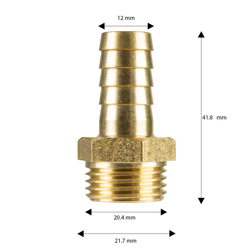 HOSE TAIL BRASS 1/2" MALE-12mm