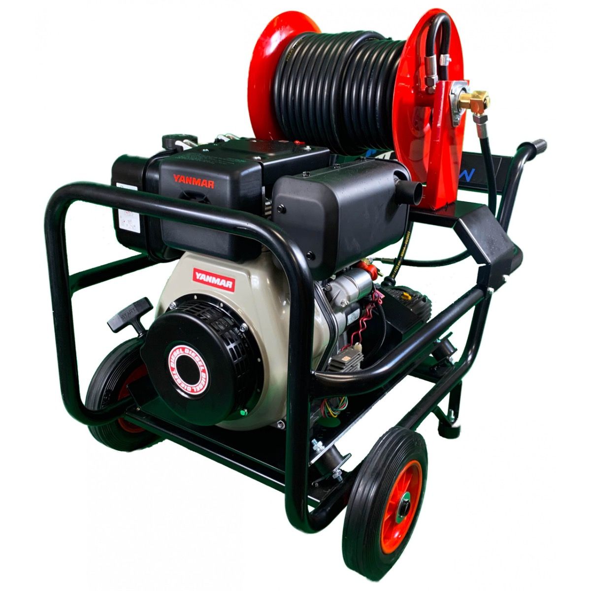 Maxflow Yanmar L100-V Diesel Pressure Washer, Comet Pump, 200 Bar, 18 LPM, Trolley Frame with 30m Hose Reel, Electric Start