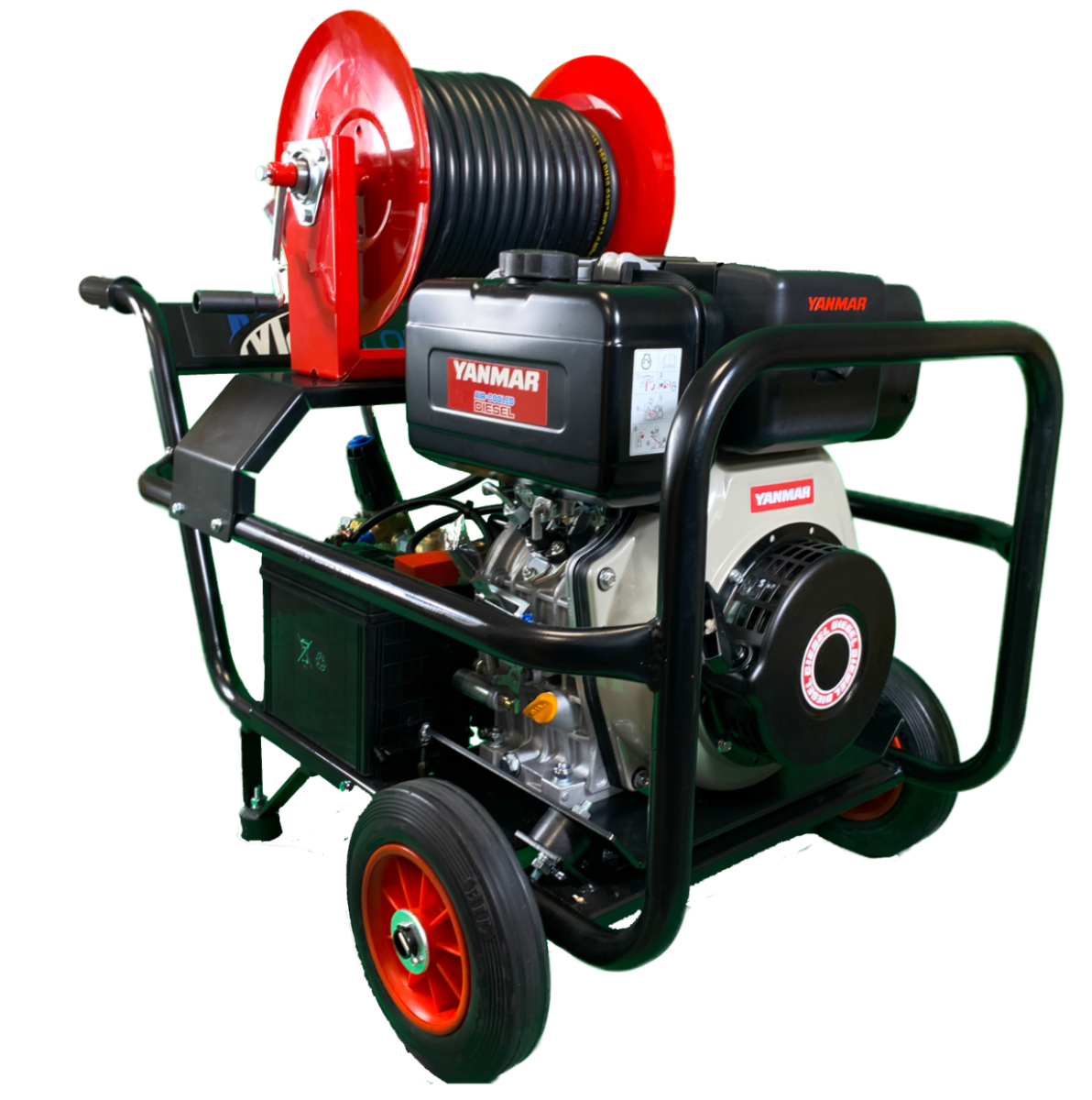 Maxflow COMET21YTER. Yanmar L100V diesel engine driven industrial pressure washer with hose reel on trolley frame