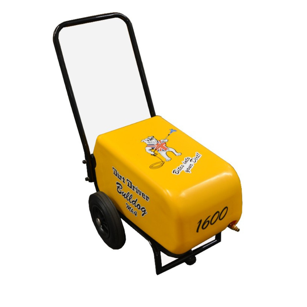 Dirt Driver Bulldog mobile cold water pressure washer with Hawk pump delivering 110 Bar and 12 LPM cleaning performance.
