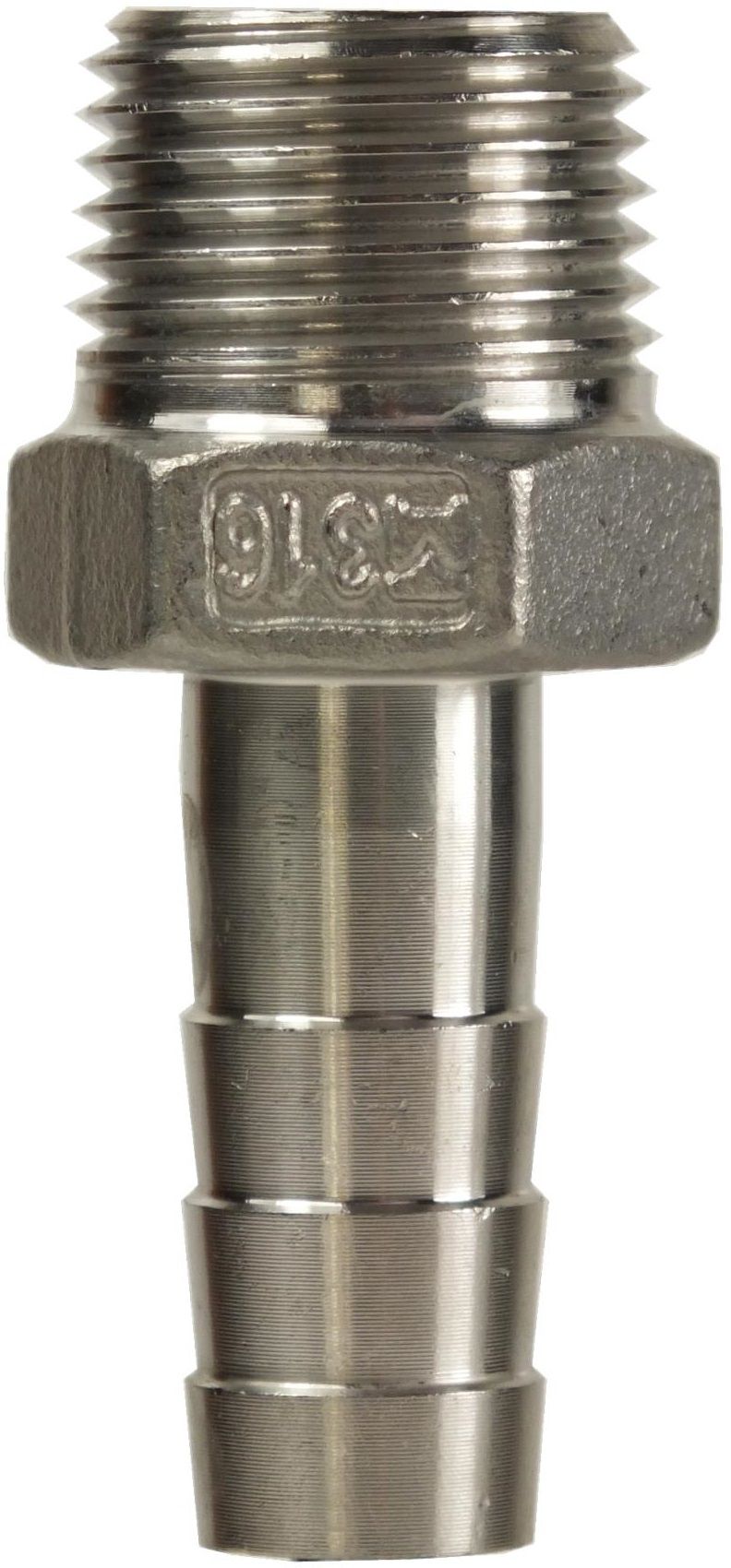 HOSE TAIL STAINLESS STEEL 3/8" BSP TAPERED + ID 10mm HOSE TAIL