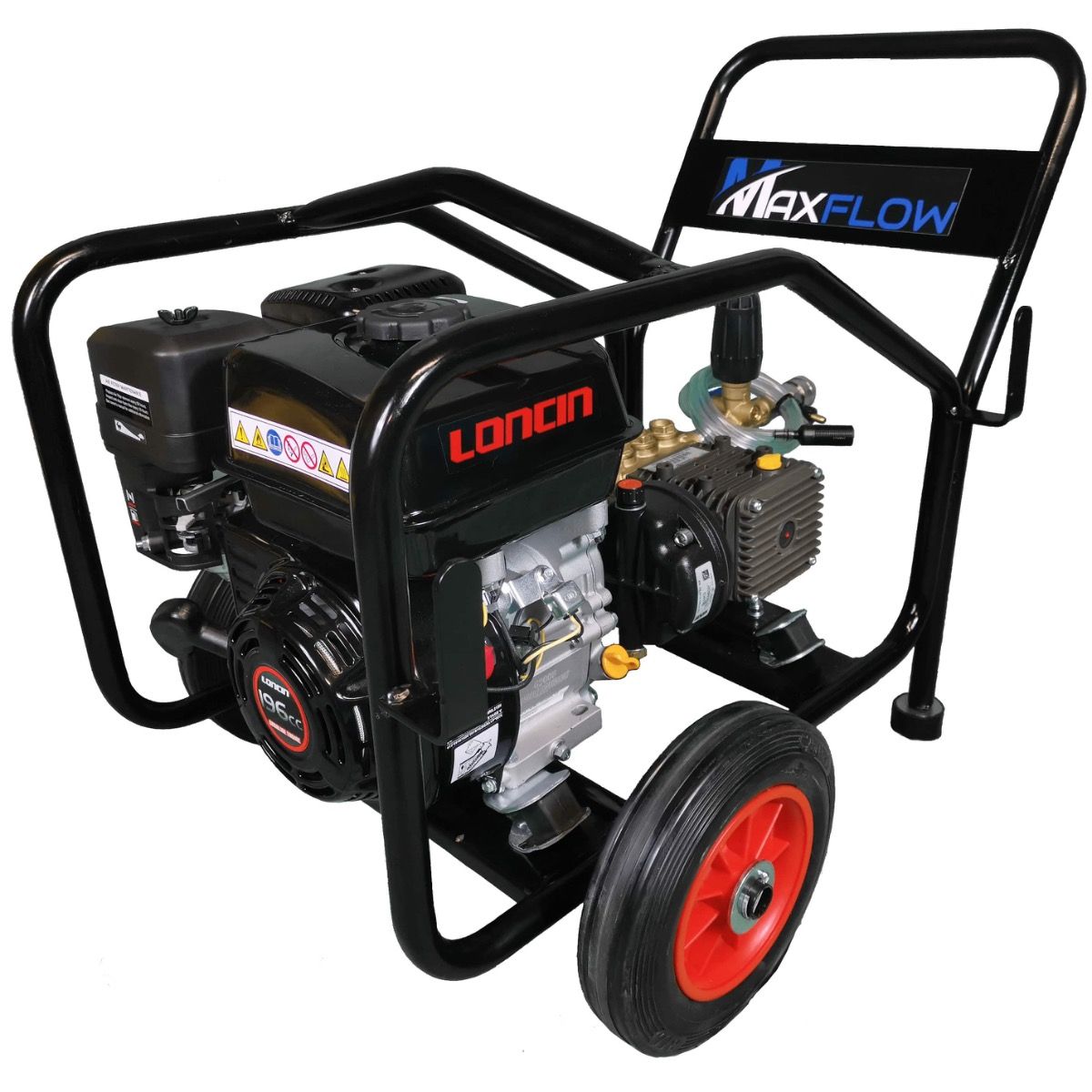 Loncin G200 petrol pressure washer in wheeled cage frame