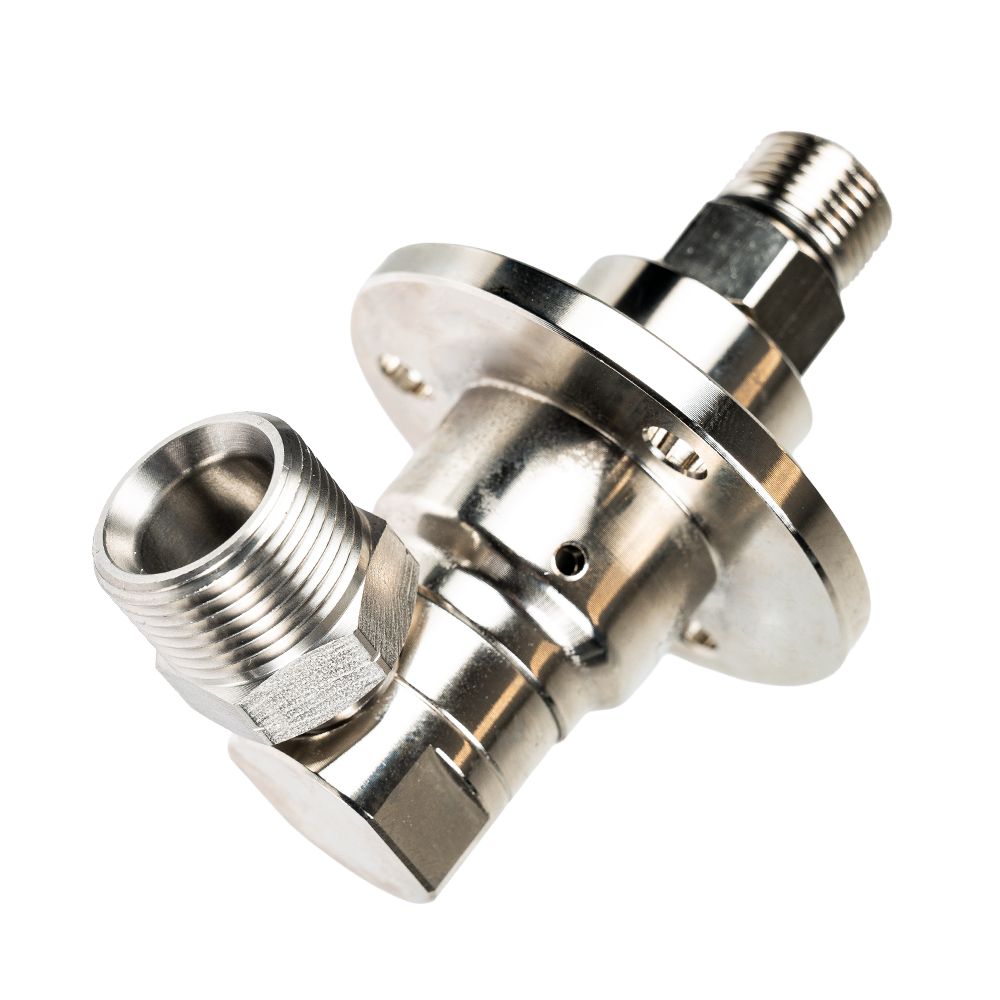 Mosmatic 90 degree stainless steel swivel M22 male x 3/8 male