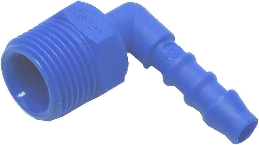 HOSE TAIL PLASTIC 90°, 3/8" MALE-10mm