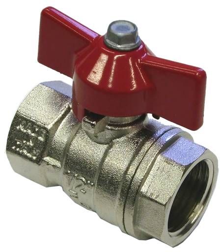 BALL VALVE + RED HANDLE 3/8"F x 3/8"F NICKEL PLATED