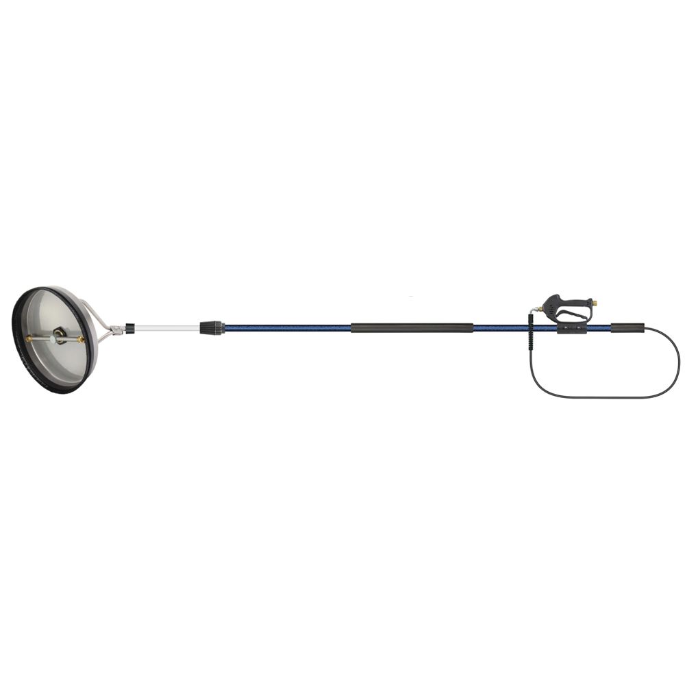 RM Suttner Telescopic Lance, adjustable from 2.3m to 3.8m, with Turbo Devil brush strips, 3/8” female inlet, 1/4” female outlet, stainless steel construction, max 275 Bar pressure, and 30 LPM flow rate.