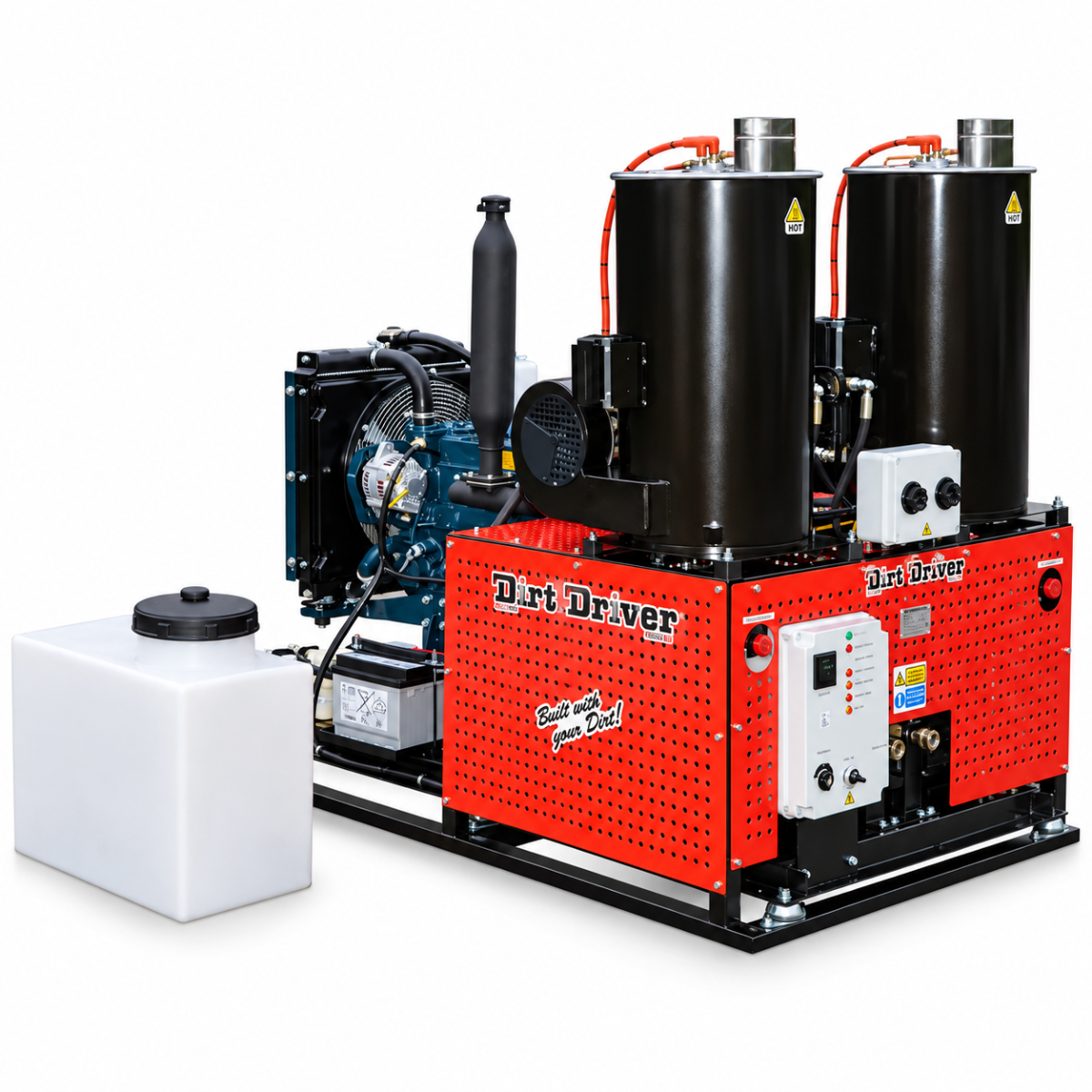 Dirt Driver Twin Van Pack Slow Speed Diesel Hot Pressure Washer, 200 Bar, 2 x 15 LPM