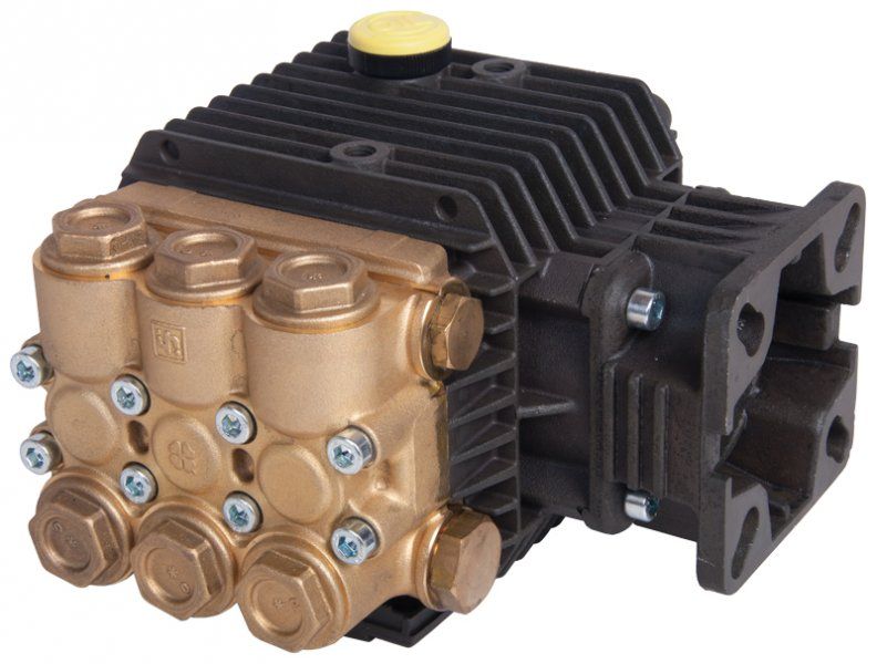 Interpump 51 Series Pump (Part No: WW907CB) with 100 Bar pressure, 10.6 LPM flow rate, 3400 RPM, brass manifold, 3/4” hollow shaft, 3/8” BSP female inlet, and 1/4” BSP female outlet.