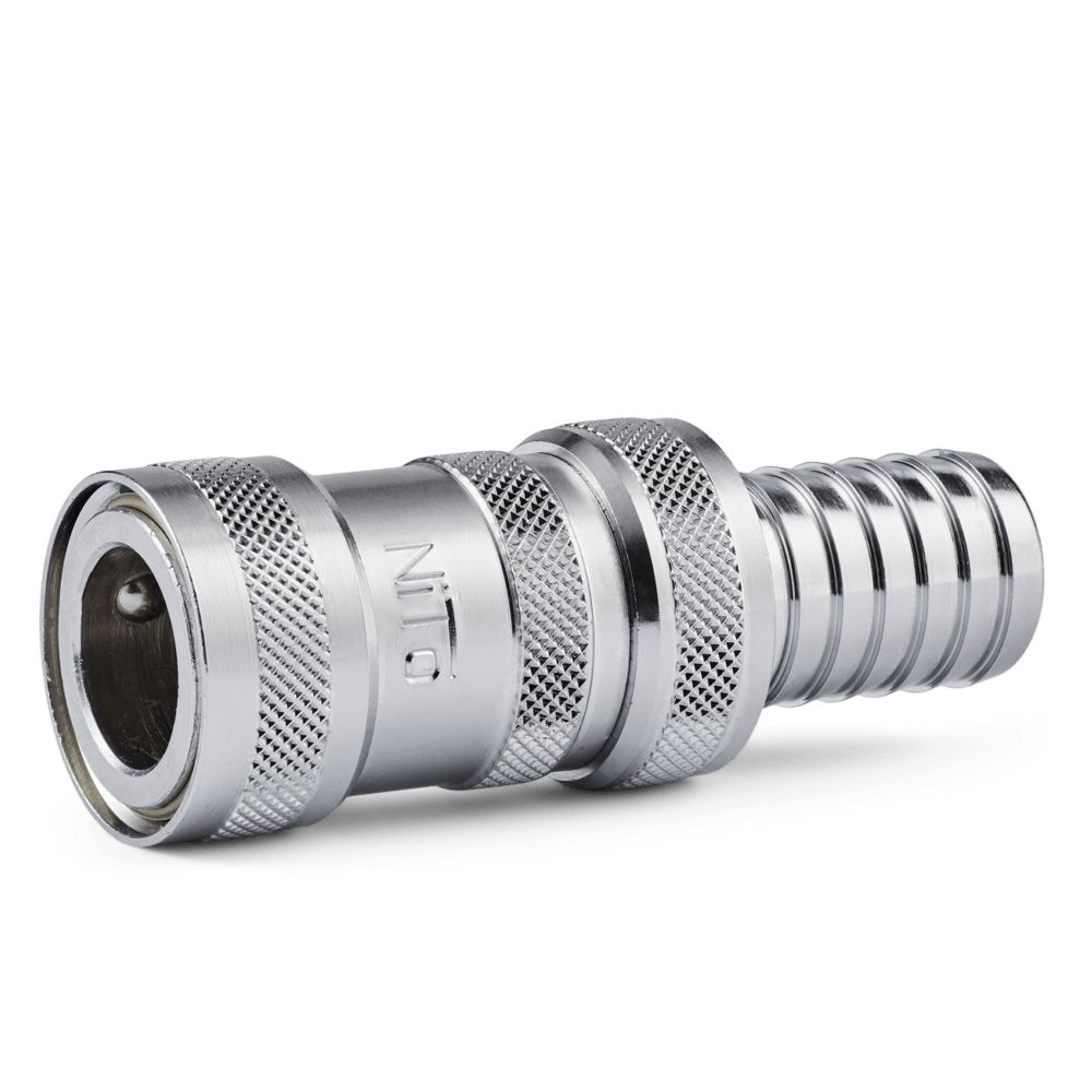  NITO Series 5 Quick Release Coupling + Non-Return Valve x 1/2" Hose Tail – Chrome Plated Brass