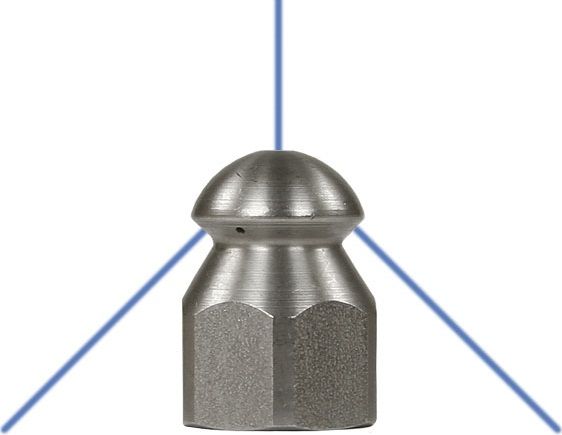 High Pressure Drain & Sewer Jetting Nozzle 1/4"F – Size 055 – 3 Backward / 1 Forward Jet