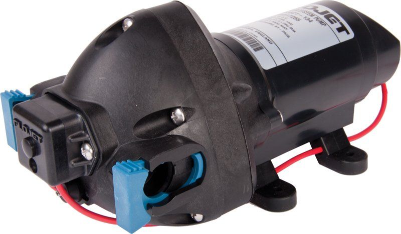 Flojet Triplex Hi-Flow Demand Pump with 12V, 15.1 LPM flow, and 4.1 Bar pressure for industrial applications.