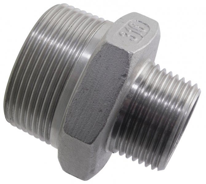 Reducer Nipple, 1/2" x 3/8" BSPT Male, 316 Stainless Steel, 10 Bar