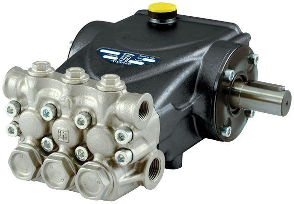 Interpump 58CW Series Pump (C2W2011) with 200 Bar pressure, 11 Lpm flow, 1450 RPM, 24mm male shaft, and nickel-plated AISI420B manifold.