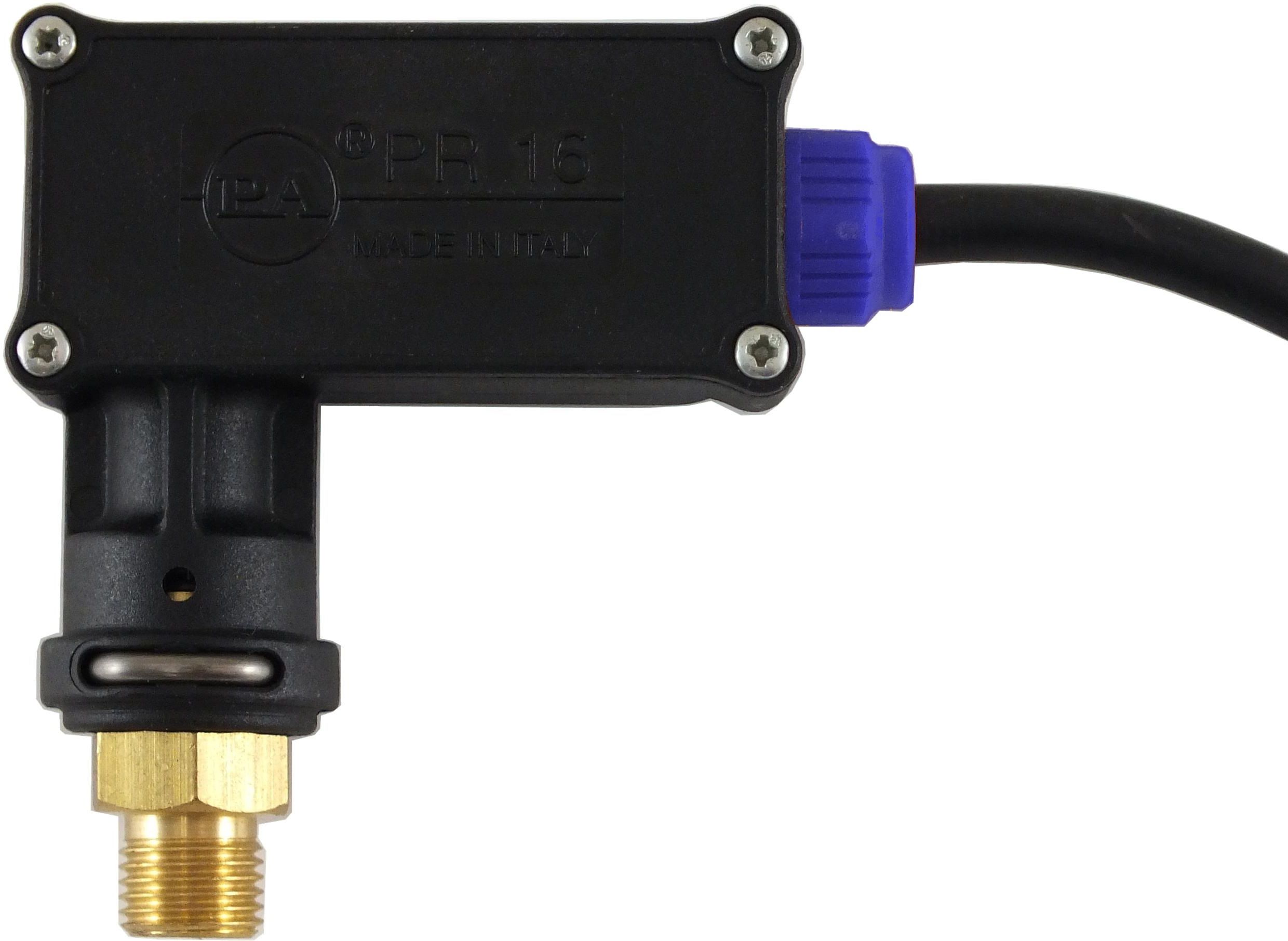High-Pressure Switch – 15 Bar, 250V, ¼" BSP Male, Brass, Blue.