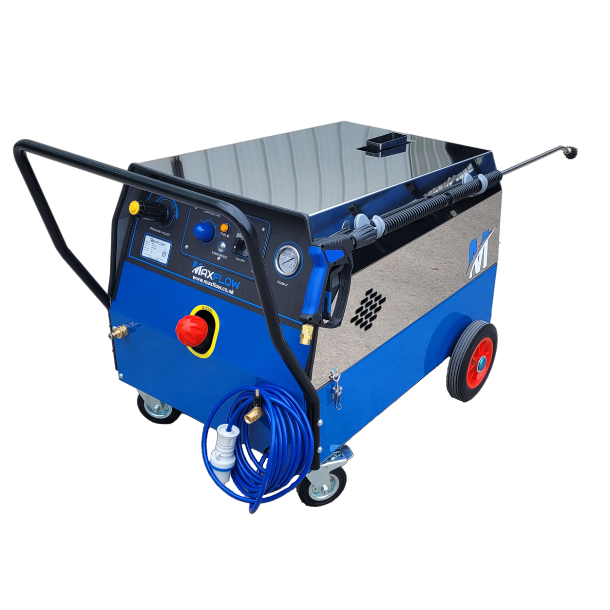 Maxflow Electric Hot Pressure Washer, 400V, 200 Bar, 15 LPM, Timed Auto Stop