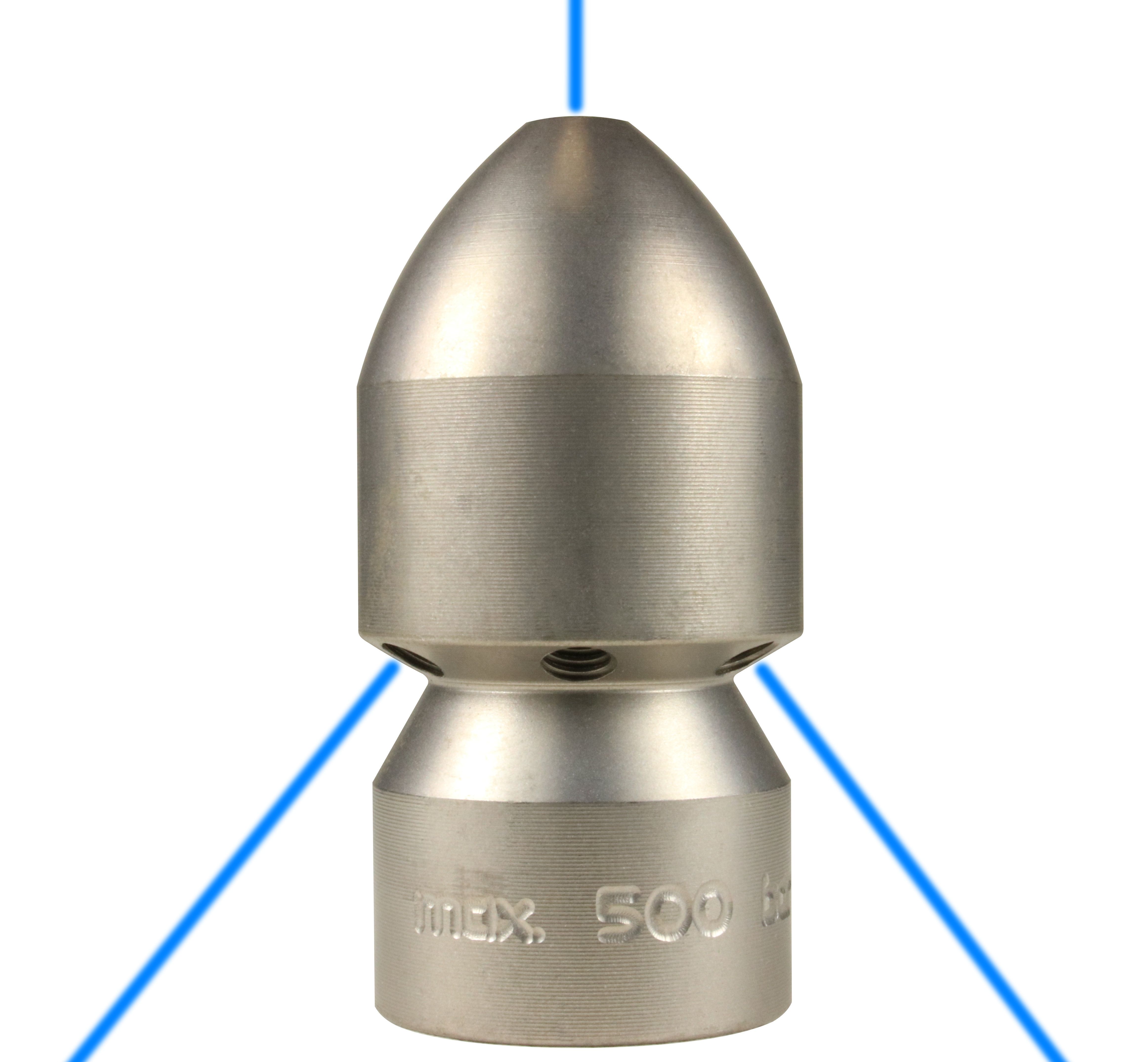 R+M Suttner ST49 Sewer Nozzle, 1/2" Female, With 6 Rear Jets & 1 Forward, 500 Bar