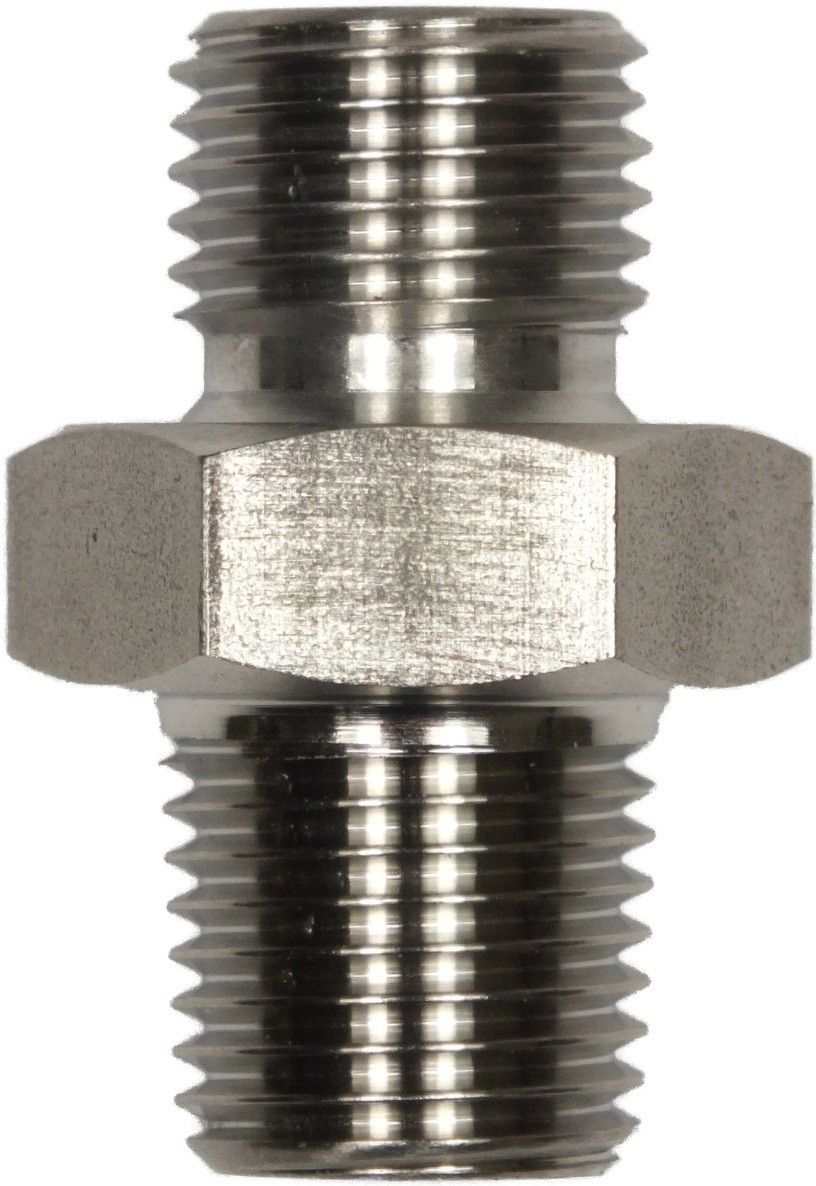 Male to Male Stainless Steel Double Nipple Adaptor BSP Tapered -3/8" M to 1/2"TM – image 1