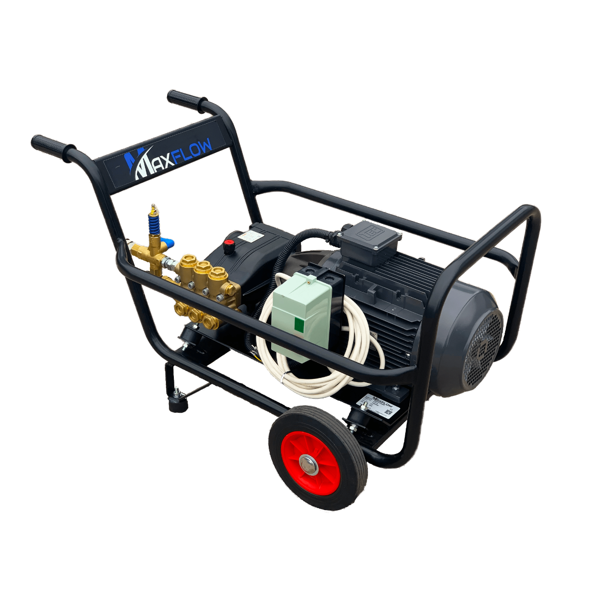 Maxflow Electric Pressure Washer Trolley Frame Total Stop, 400V, 21 LPM, 200 Bar, Reel – image 1