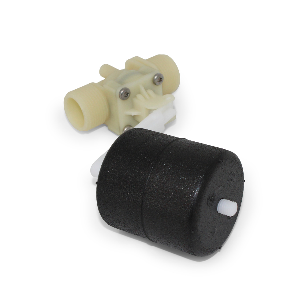 Nilfisk float valve assembly with adjustable black float and inlet filter for Neptune and MH Series pressure washers