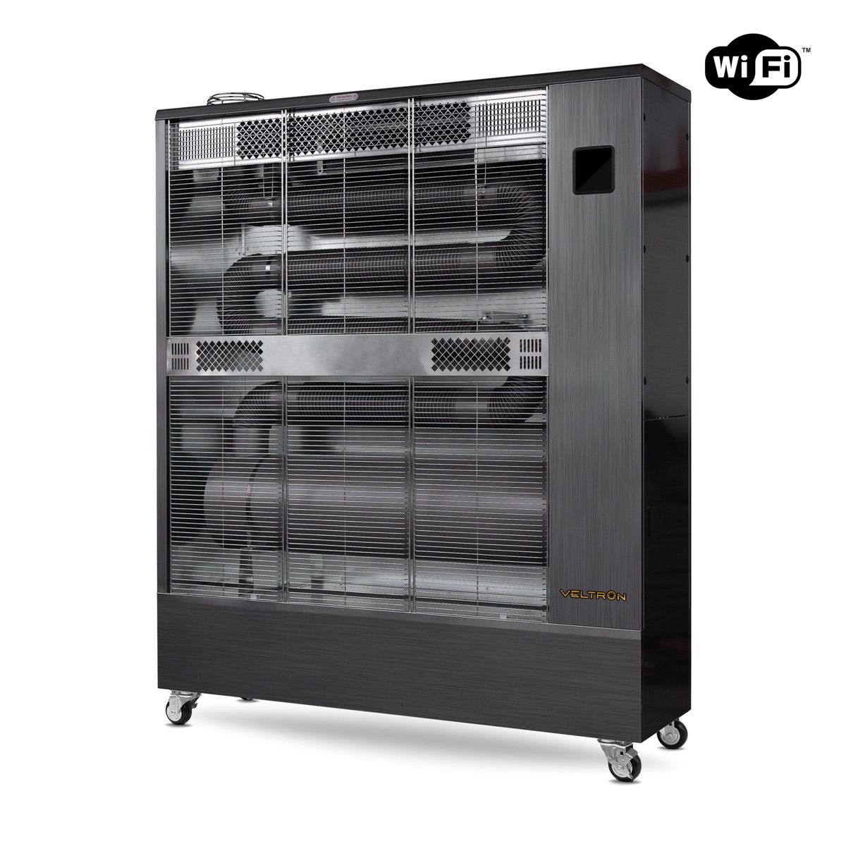Veltron DHOE-500F Infrared Heater with WiFi control, featuring a modern design and specifications for high-capacity heating at 58 kW.
