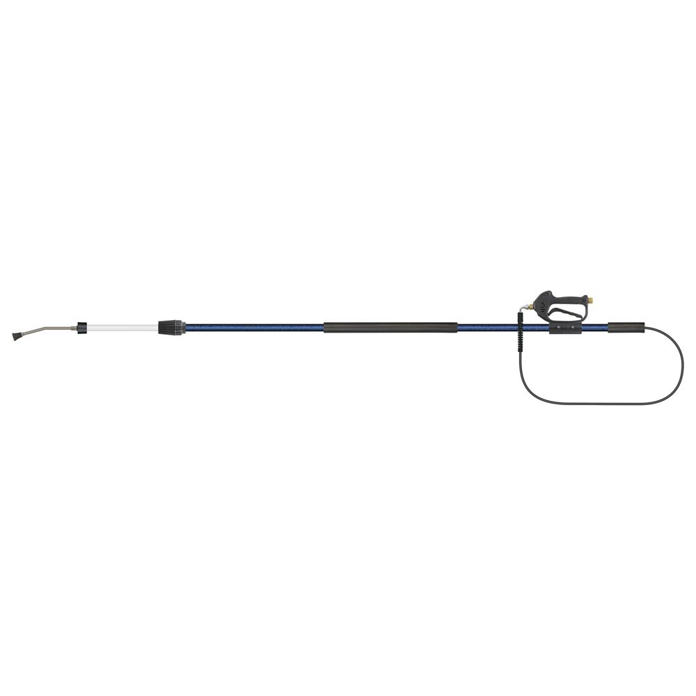 RM Suttner Telescopic Lance 2.5-5.7M with ST602 high-pressure spray gun, carbon fiber & aluminum, 3/8” female inlet, nozzle protector, and 15° bend. Lightweight and durable for high-reach cleaning.