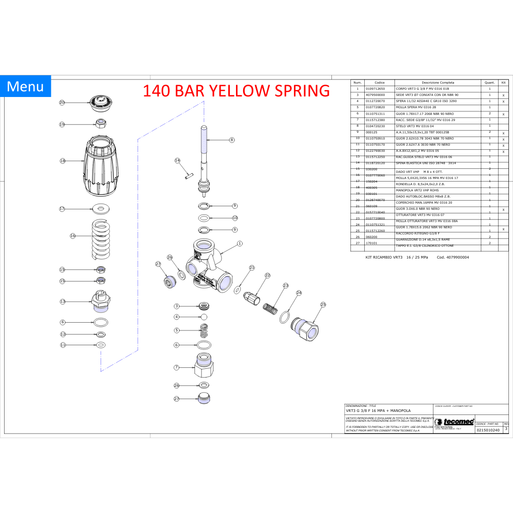 VRT Unloader Repair Kit 4079900004