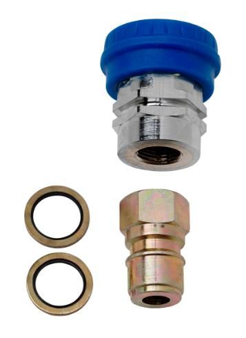 Nilfisk Genuine High-Pressure Quick Release Couplings Kit with female 3/8” thread, including a probe and two 3/8” Dowty seals. Ideal for secure and efficient connections in pressure washing systems.