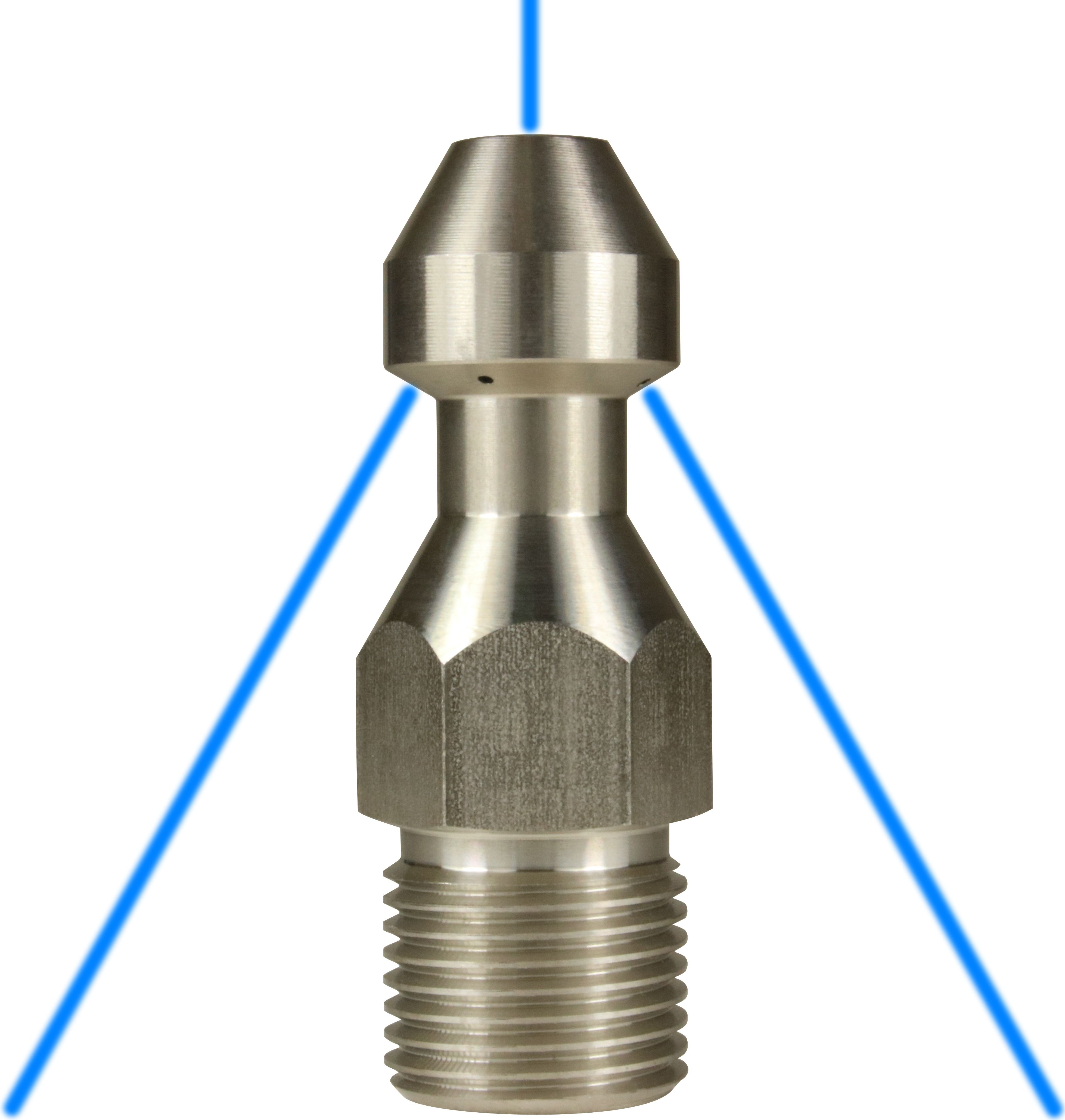 STAINLESS STEEL 1/2"M 09 SEWER NOZZLE WITH 4 REAR & 1 FORWARD FACING JETS