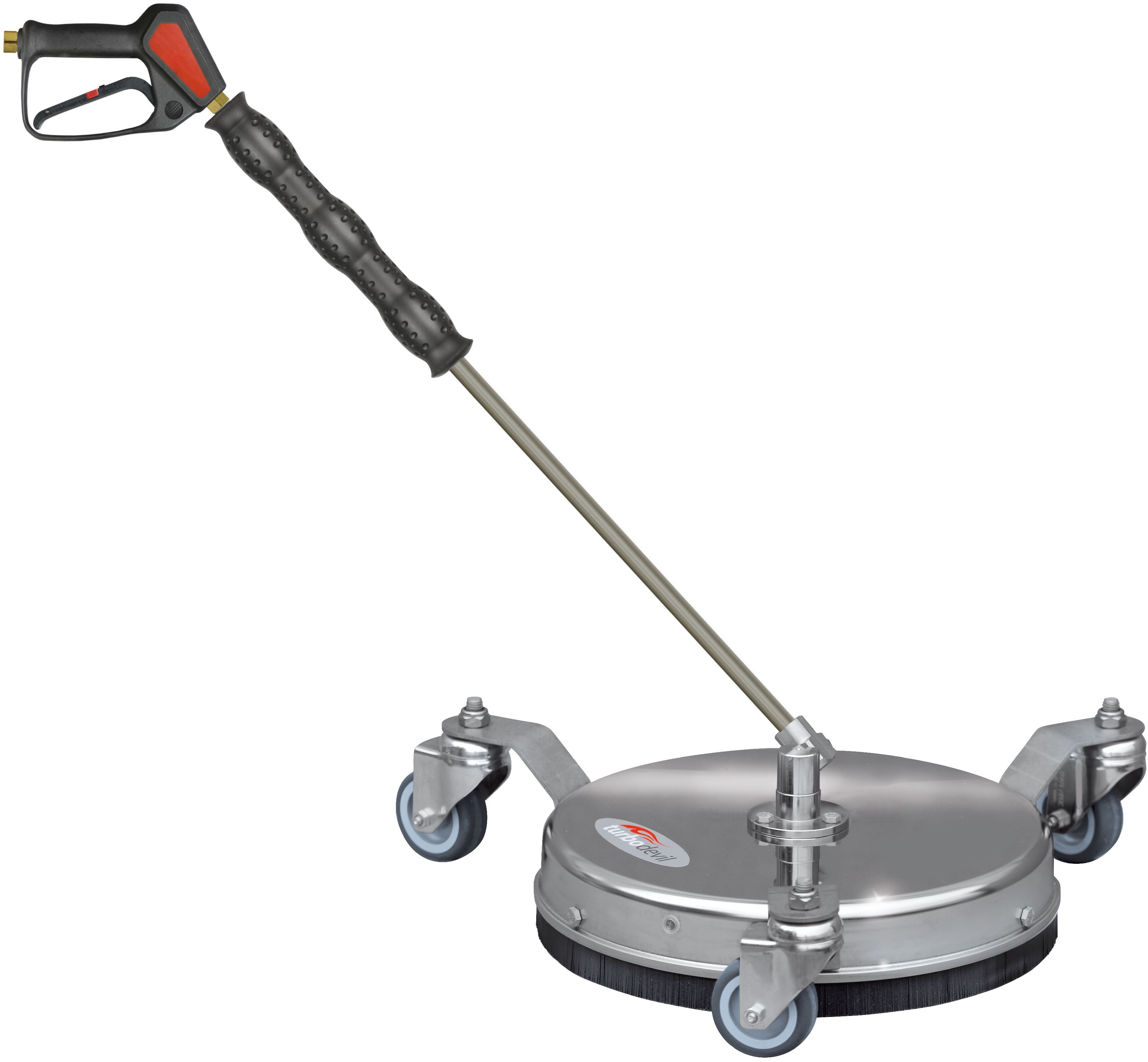 Turbo Devil TD300 Surface Cleaner, 300mm stainless steel housing, equipped with Suttner ST28 900mm lance and RM Suttner ST2600 high-pressure wash gun. Suitable for hot and cold water pumps, designed for efficient and professional surface cleaning. Made in