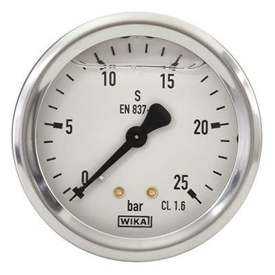 PRESSURE GAUGE 0-25 BAR 63MM 1/4"M BACK ENTRY