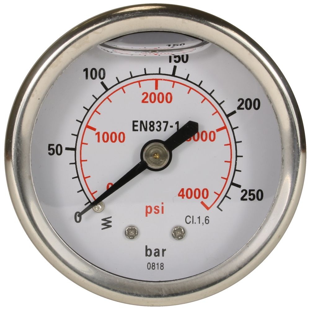 Pressure Gauge 0-250 with Rear Entry - Stainless Steel Housing and 1/4" Male Inlet for Accurate Pressure Monitoring