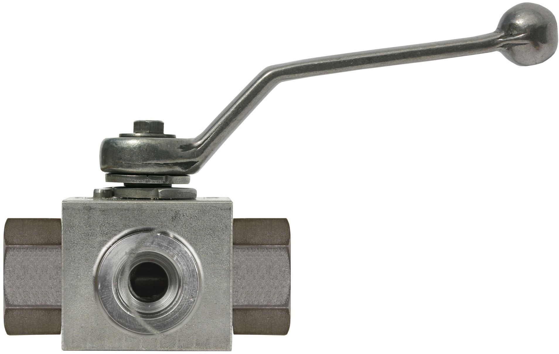 BALL VALVE + LEVER HANDLE 1/4"F x 1/4"F x 1/4"F ZINC PLATED STEEL ( 3 WAY L - FORM )