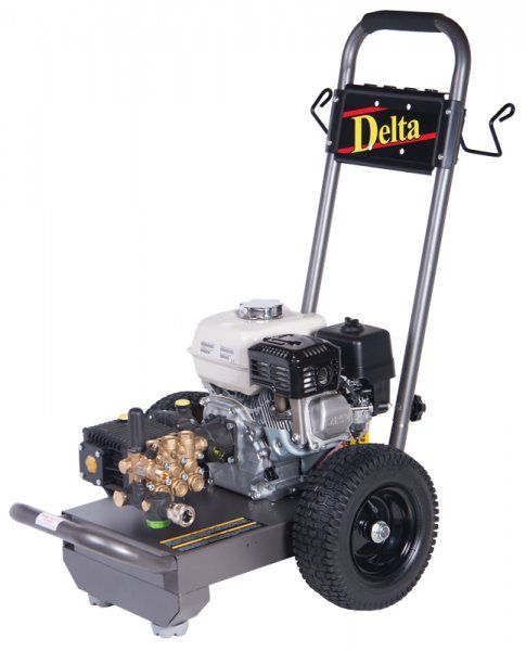 Delta 12140 Petrol Pressure Washer (Part No: DT12140PHR), 140 Bar, 12 LPM, Honda GX160 engine, Interpump 44 series pump, 10m high-pressure hose, two-piece lance, chemical injector.