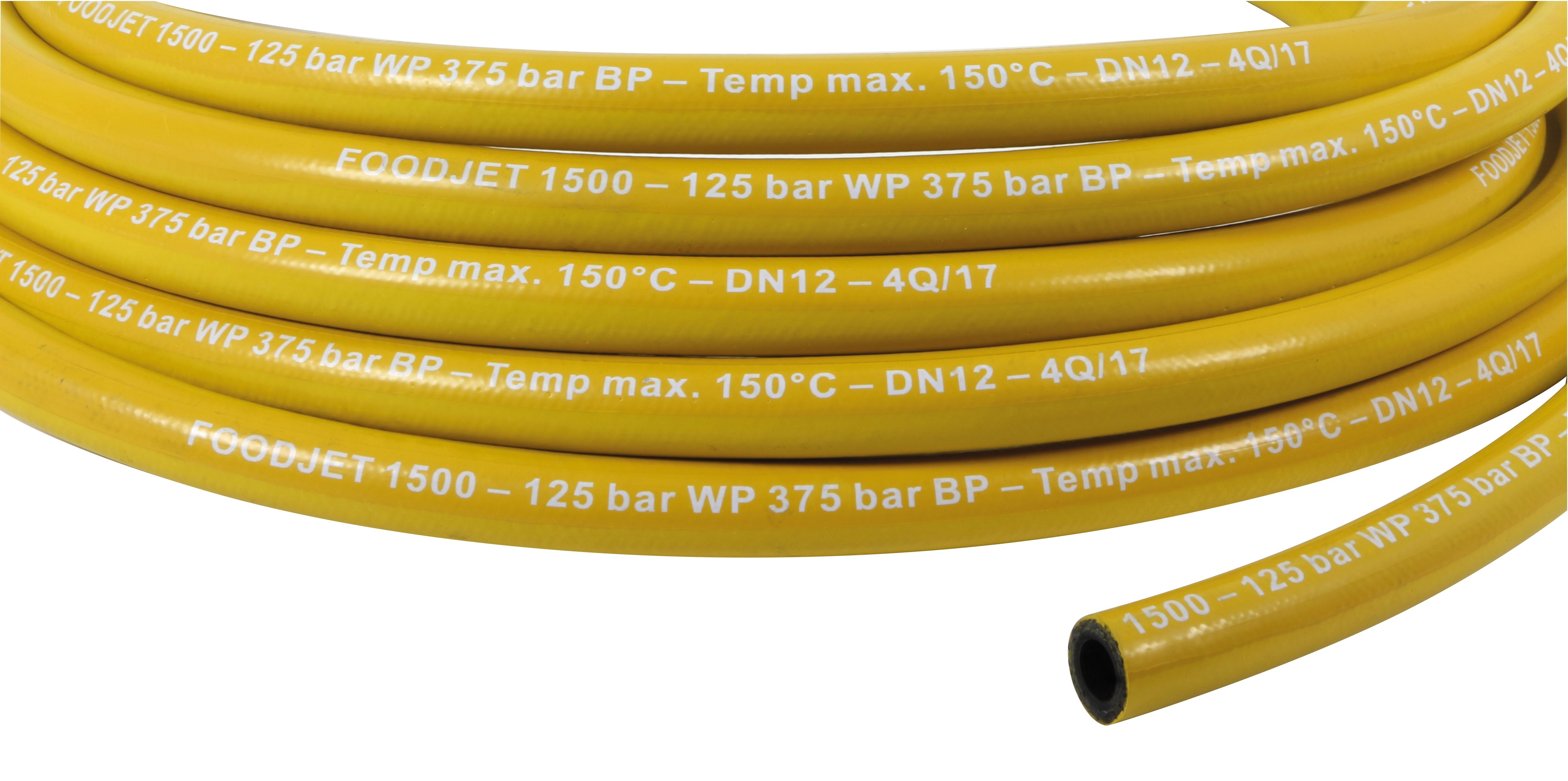 LOW PRESSURE HOSE, YELLOW, FOODJET FOOD HOSE, 125 BAR, PER METRE