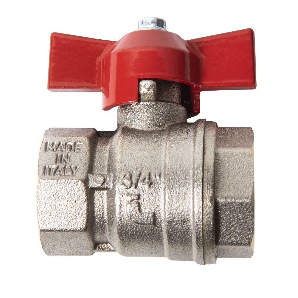 BALL VALVE + RED HANDLE 3/4"F x 3/4"F NICKEL PLATED