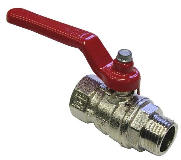 BALL VALVE + RED HANDLE 3/8"M x 3/8"F NICKEL PLATED